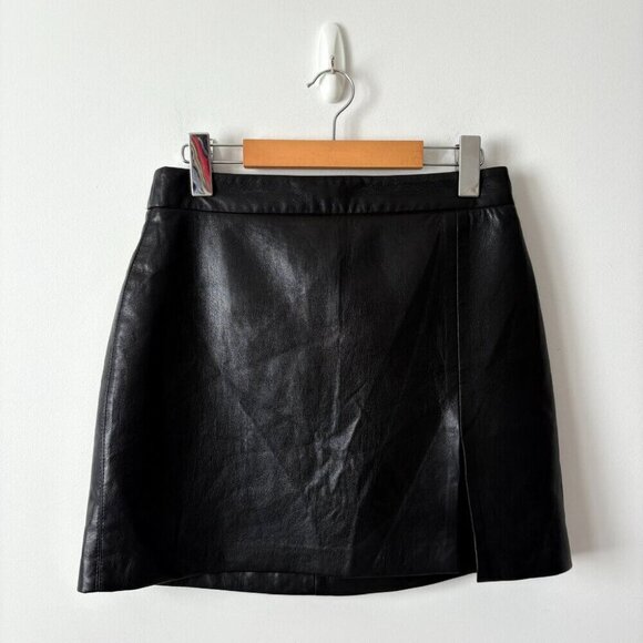 Aritzia Wilfred Patio Mini Skirt Vegan Black Leather Side Slit Size 8 - Picture 6 of 9